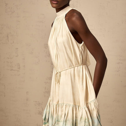 Caitlyn Neutrals Layered Pattern Sleeveless Mini Dress Terylene Fiber