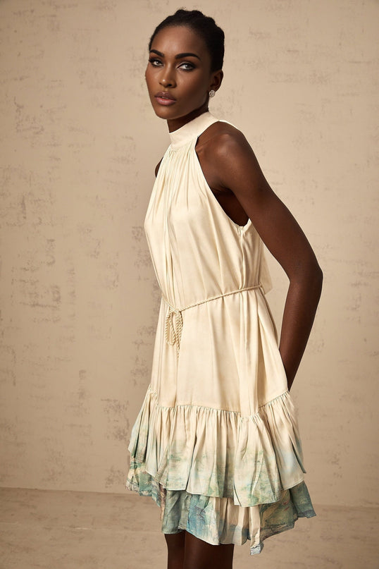 Caitlyn Neutrals Layered Pattern Sleeveless Mini Dress Terylene Fiber