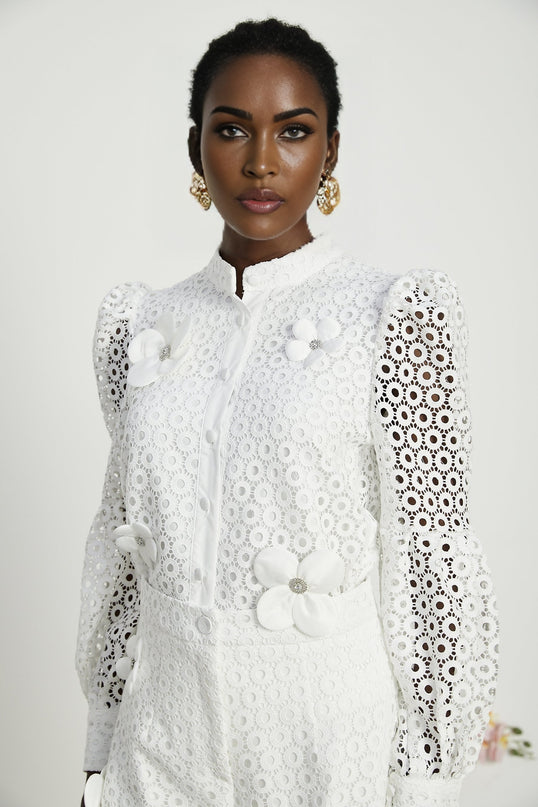 Calla fauxflower cutout blouse  shorts matching set