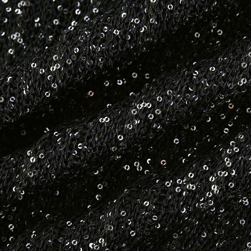 Callie Black Sequin Mini Dress tiered statement of glamour round neck sleeveless design knitted construction mesmerizing details luxurious blend Viscose Polyamide Terylene fiber Elastane opulence elegance