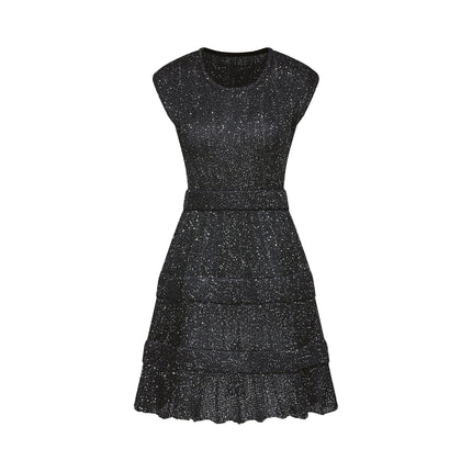 Callie Black Sequin Mini Dress tiered glamour round neck sleeveless knitted construction drama minilength opulence elegance