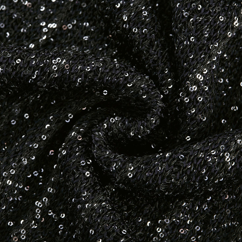 Callie Black Sequin Mini Dress tiered statement glamour round neck sleeveless design knitted construction mesmerizing details luxurious blend Viscose Polyamide Terylene fiber Elastane opulence elegance