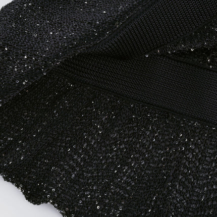 Callie Black Sequin Mini Dress tiered sleeveless knitted construction luxurious blend Viscose Polyamide Terylene fiber Elastane opulence elegance