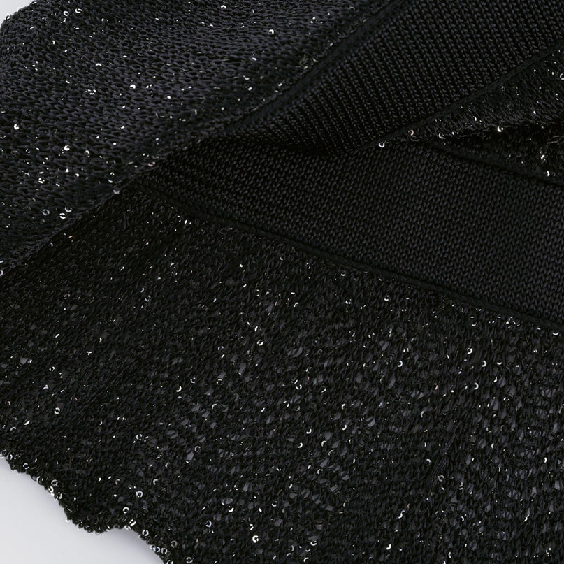 Callie Black Sequin Mini Dress tiered sleeveless knitted construction luxurious blend Viscose Polyamide Terylene fiber Elastane opulence elegance