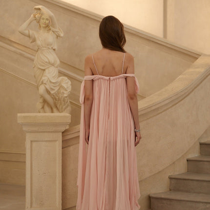 Callie Maxi Dress in Pink with boned bodice, floral lace, and sequin detailing for sophisticated soirées