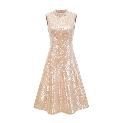 Callie Sequin Embellishment Midi Dress in Neutrals