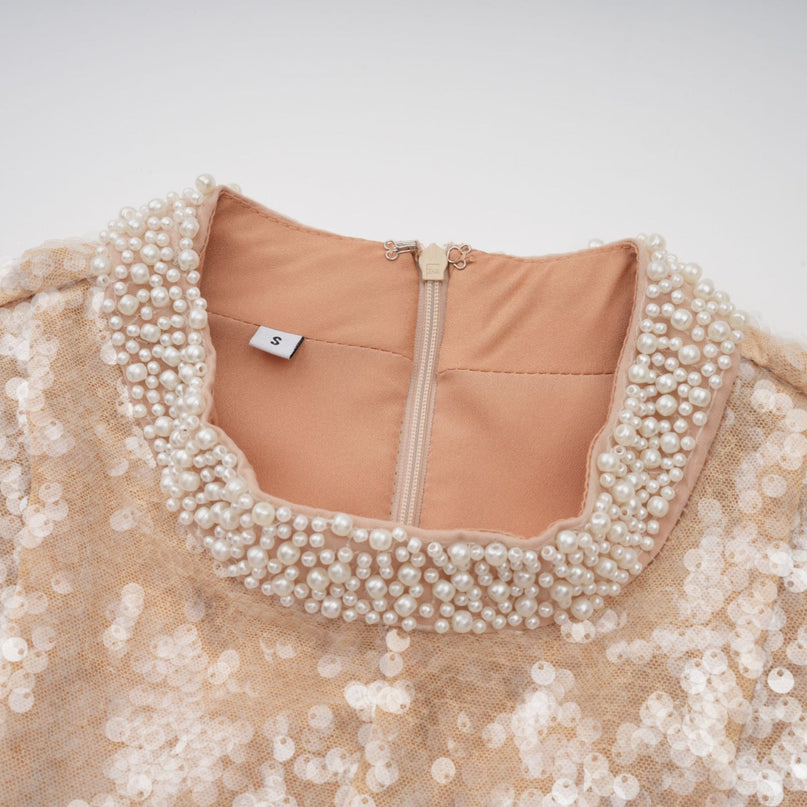 Callie Sequin Embellishment Midi Dress in Neutrals