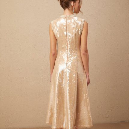 Callie Sequin Embellishment Midi Dress in Neutrals