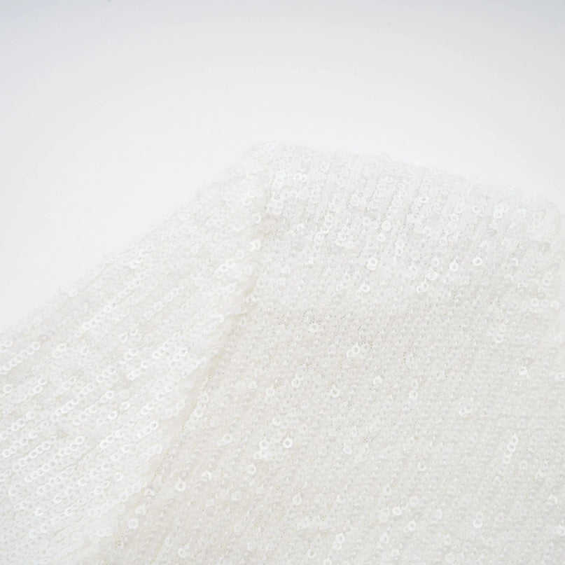 Callie White Sequin Embellished Feather Cuff Dress with Rear Zip Fastening