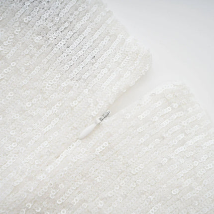 Callie White Sequin Embellished Feather Cuff Dress