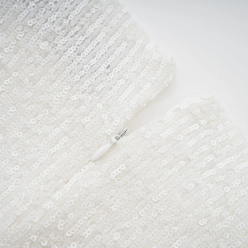 Callie White Sequin Embellished Feather Cuff Dress