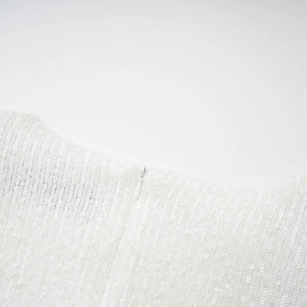 Callie White Sequin Embellished Feather Cuff Dress