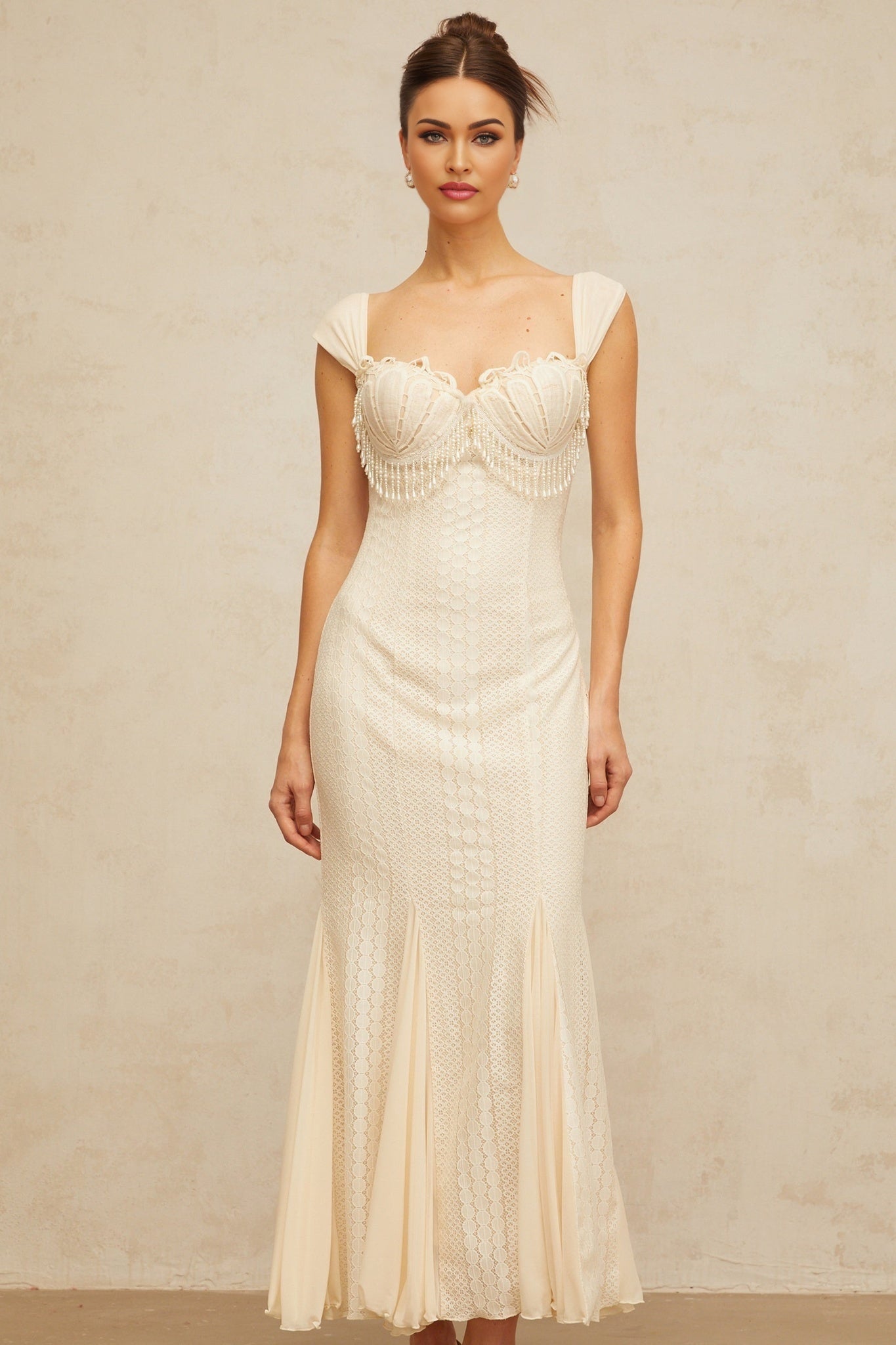 Calliopée creamwhite embellished flared maxi dress