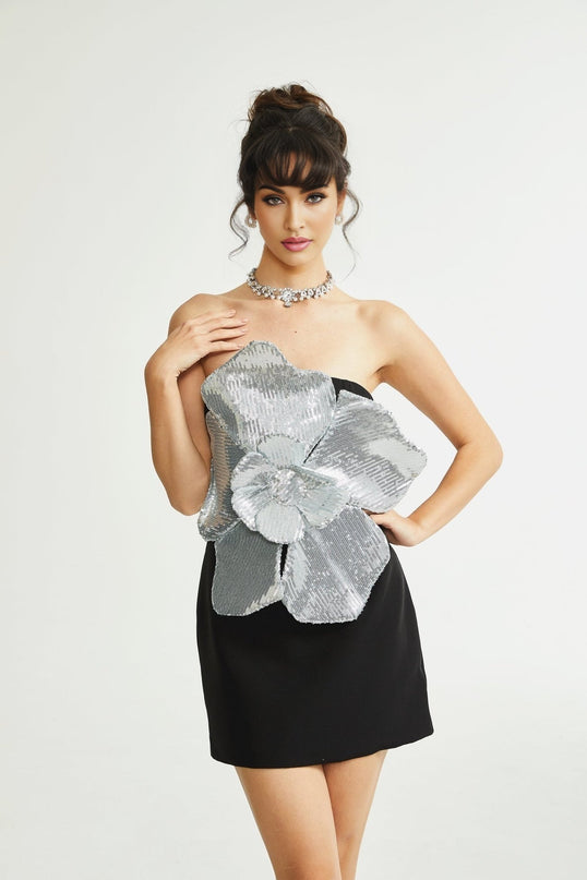 Camila Black Sequin Off-Shoulder Mini Dress