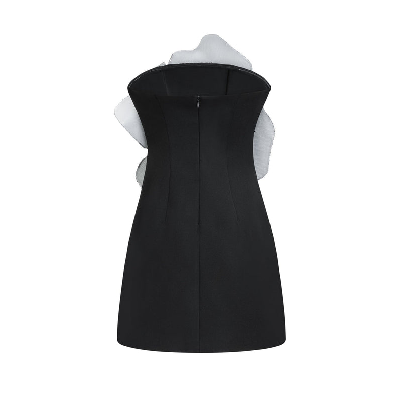 Camila Black Sequin Off-Shoulder Mini Dress 100% Polyester Faux-Flower Motif Sleeveless Rear Zip Fastening