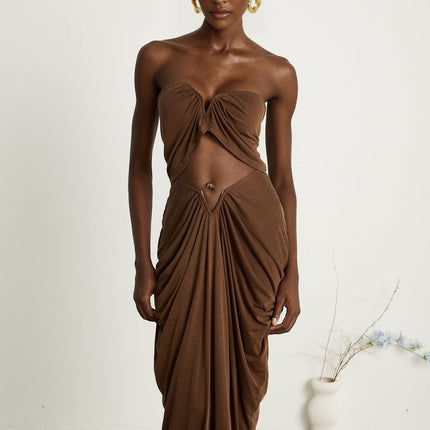 Camila Brown Skirt Top Set