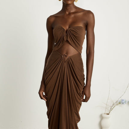 Camila Brown Skirt Top Set