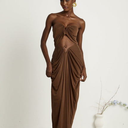 Camila Brown Skirt Top Set