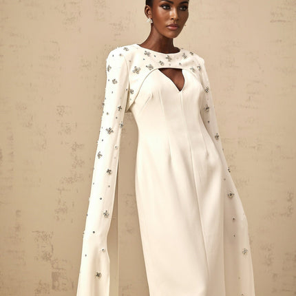 Camila White Gown with Cut-Out Detailing and Crystal Embellishments