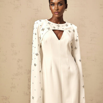 Camila White Gown with Cut-Out Detailing and Crystal Embellishments