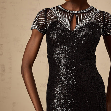 Camilla Black Maxi Dress with Sequined and Studded Embellishments