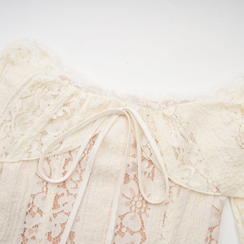Camilla Neutrals Lace Off-Shoulder Mini Dress
