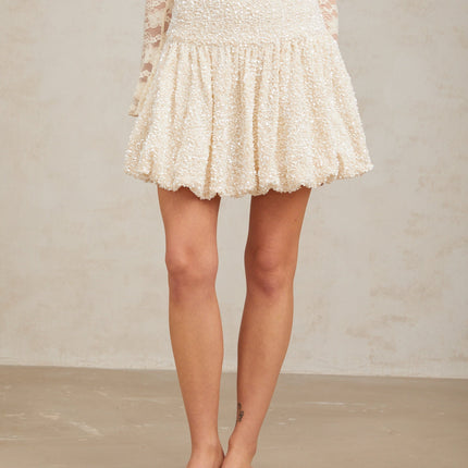 Camilla White Sequin Mini Dress with Pleated Detailing