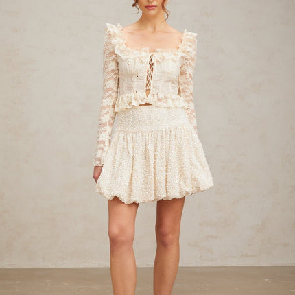 Camilla White Sequin Mini Dress with Pleated Detailing
