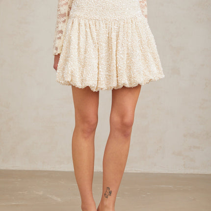 Camilla White Sequin Mini Dress with Pleated Detailing