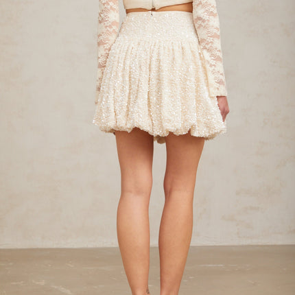 Camilla White Sequin Mini Dress with Pleated Elegance