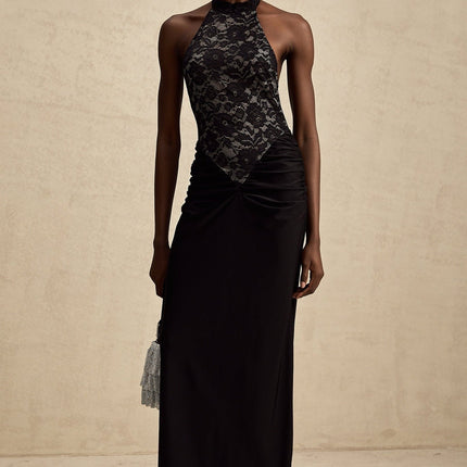 Camille Black Lace Halterneck Maxi Dress
