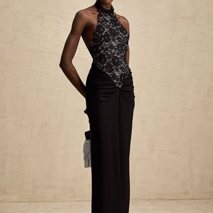 Camille Black Lace Halterneck Maxi Dress
