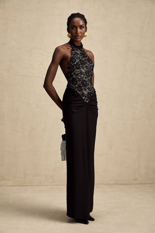 Camille Black Lace Halterneck Maxi Dress