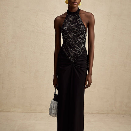 Camille Black Lace Halterneck Maxi Dress