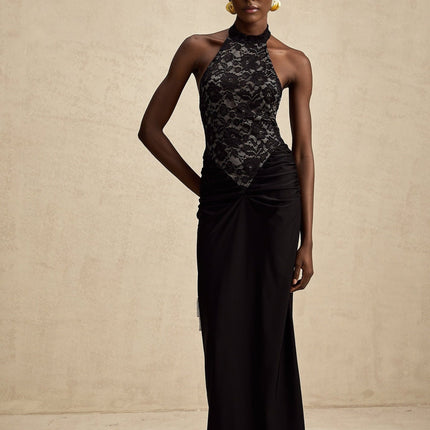Camille Black Lace Halterneck Maxi Dress