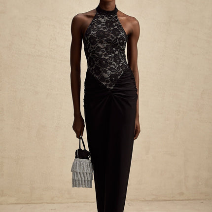 Camille Black Lace Halterneck Maxi Dress
