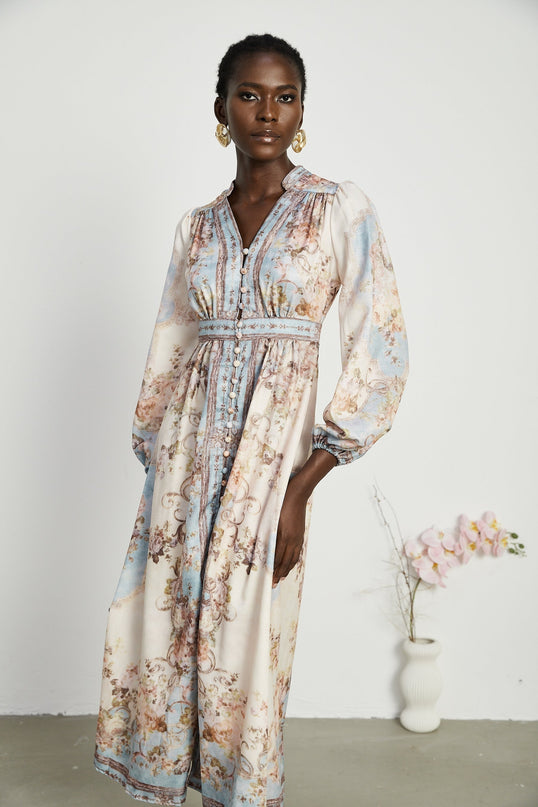 Camille floralprint longsleeve boho dress