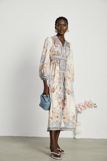 Camille floralprint longsleeve boho dress