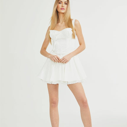 Camille White Bustier Mini Dress with Lace Detail