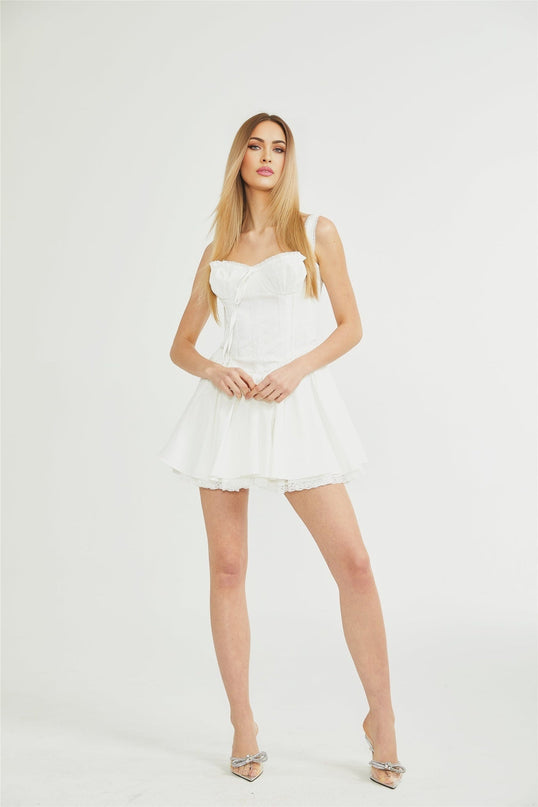 Camille White Bustier Mini Dress with Lace Detail