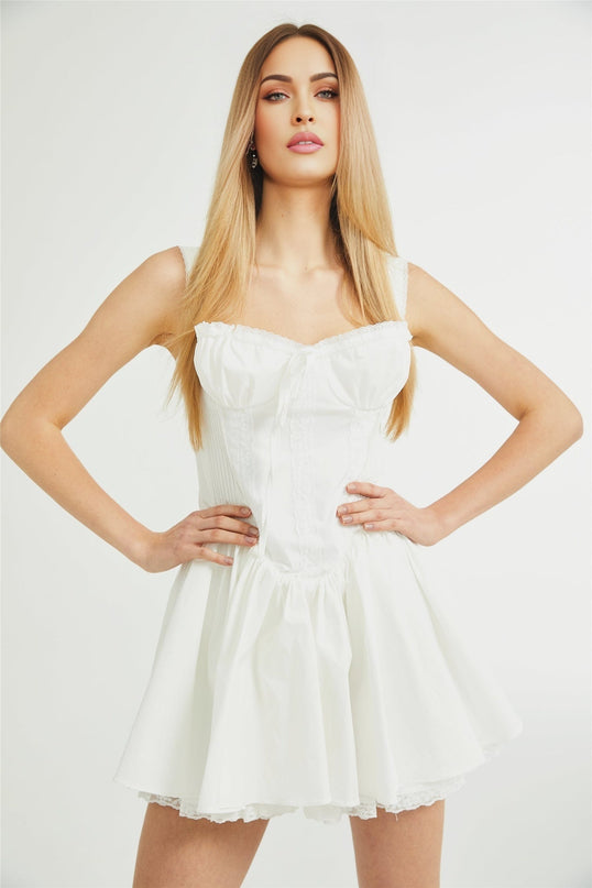 Camille White Bustier Mini Dress with Lace Detail