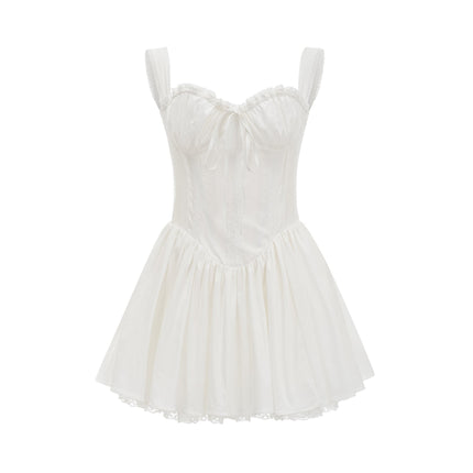Camille White Bustier Mini Dress with Lace Lining and Corset Style Front Tie