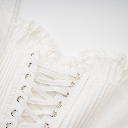 Camille White Bustier Mini Dress with Lace Lining and Corset-style Front Tie