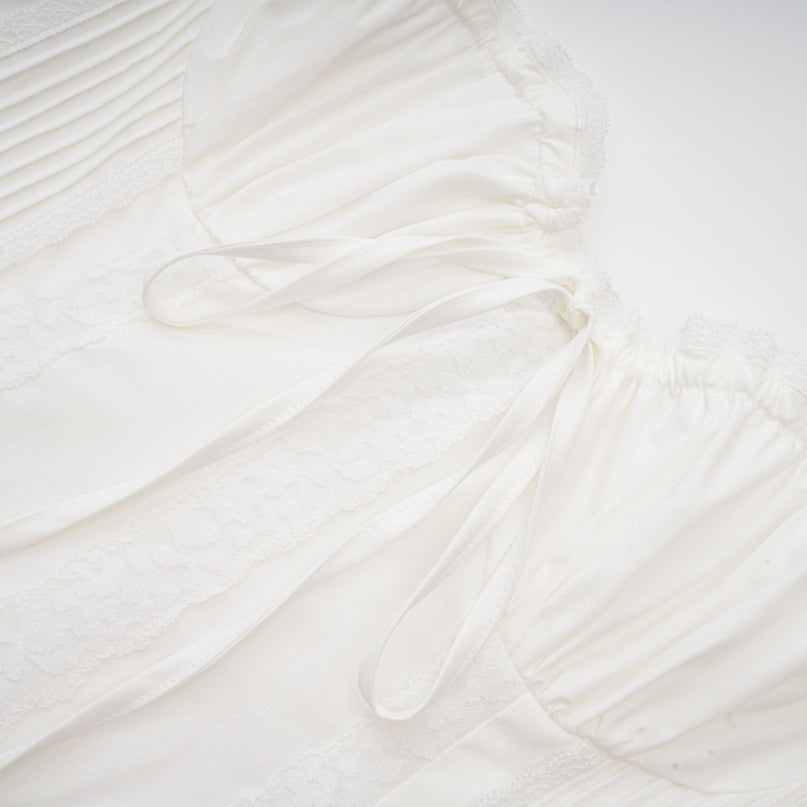 Camille White Bustier Mini Dress with Lace Lining and Front Tie
