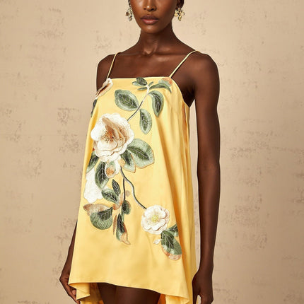 Camryn Yellow Embroidered Mini Dress