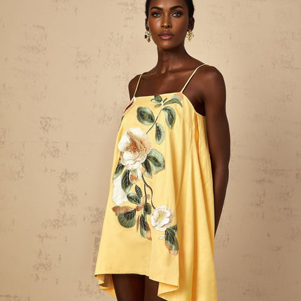 Camryn Yellow Floral Embroidered Mini Dress