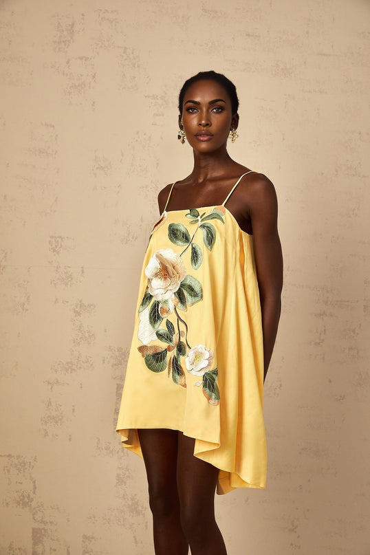 Camryn Yellow Floral Embroidered Mini Dress