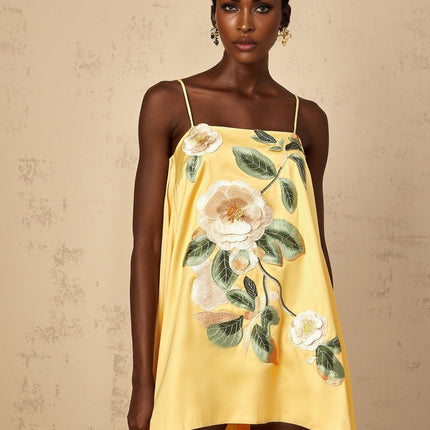 Camryn Yellow Floral Embroidered Mini Dress