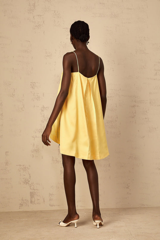 Camryn Yellow Floral Embroidered Satin Mini Dress