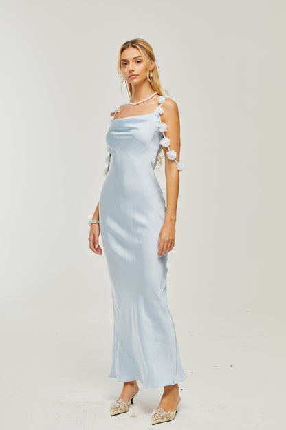 Capri floralstraps satin maxi dress
